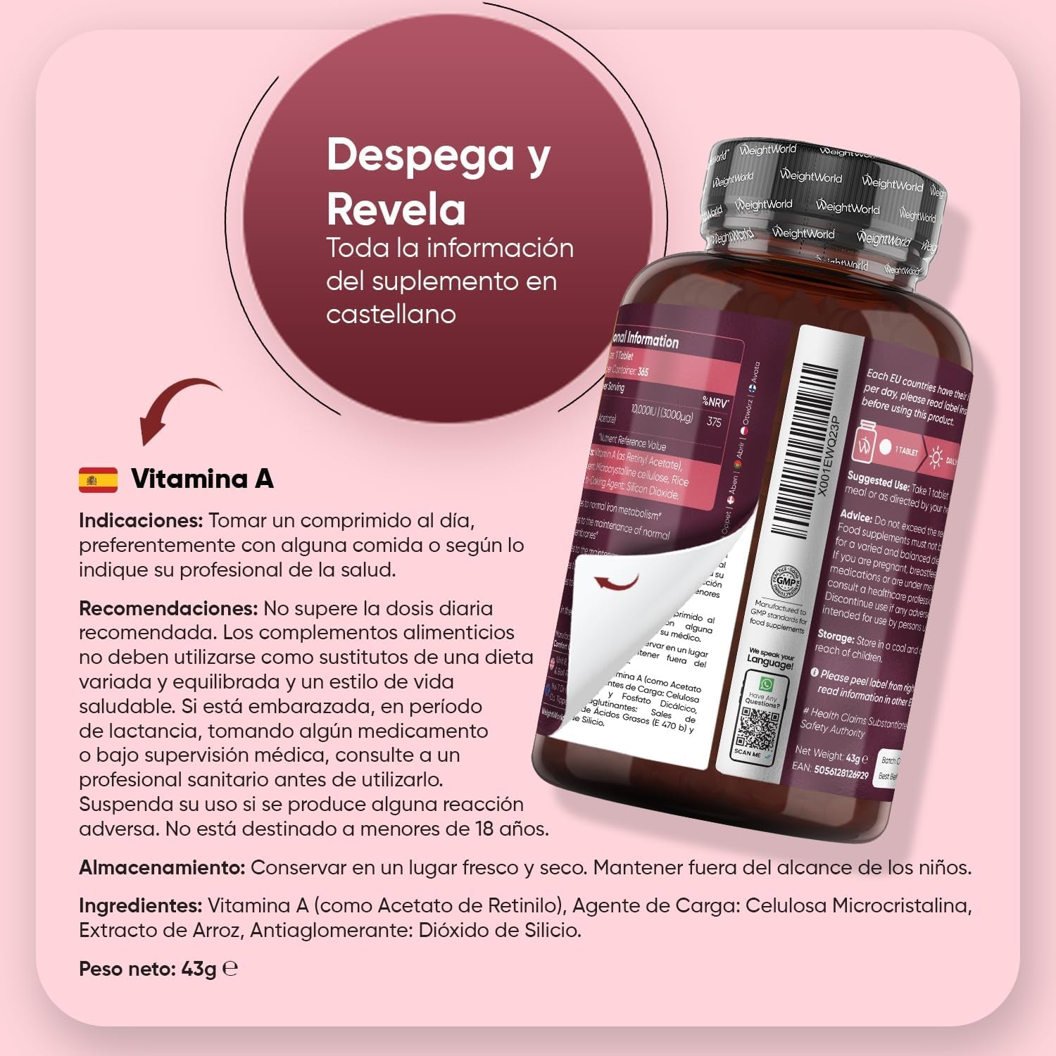 Vitamina a 10000 UI - 365 Comprimidos De Acetato De Retinol Vegano Y Sin OGM Para 1 Año - La Vitamina a Contribuye Al Mantenimiento Normal De La Vista (EFSA)