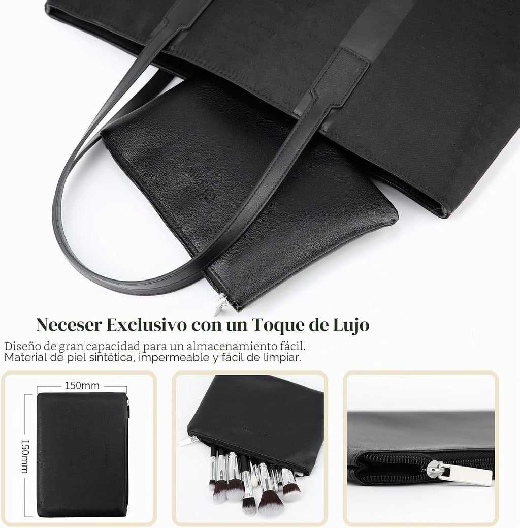 Ducare Set De Brochas De Maquillaje 15 Pcs Con Bolsa Brochas De Maquillaje | Brochas Maquillajes Profesionals Mango De Madera,Brocha Contorno De Ojos Y Rubor,Regalo Para San Valentín,Navidad Y Año Nuevo