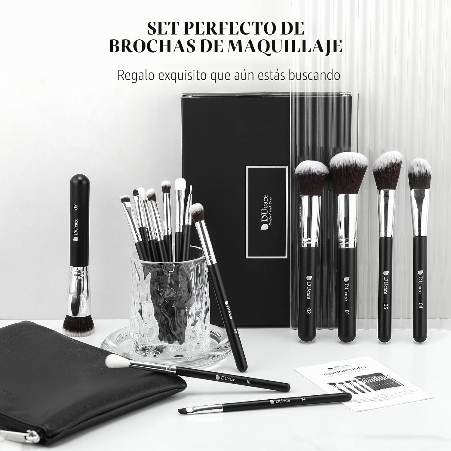 Ducare Set De Brochas De Maquillaje 15 Pcs Con Bolsa Brochas De Maquillaje | Brochas Maquillajes Profesionals Mango De Madera,Brocha Contorno De Ojos Y Rubor,Regalo Para San Valentín,Navidad Y Año Nuevo
