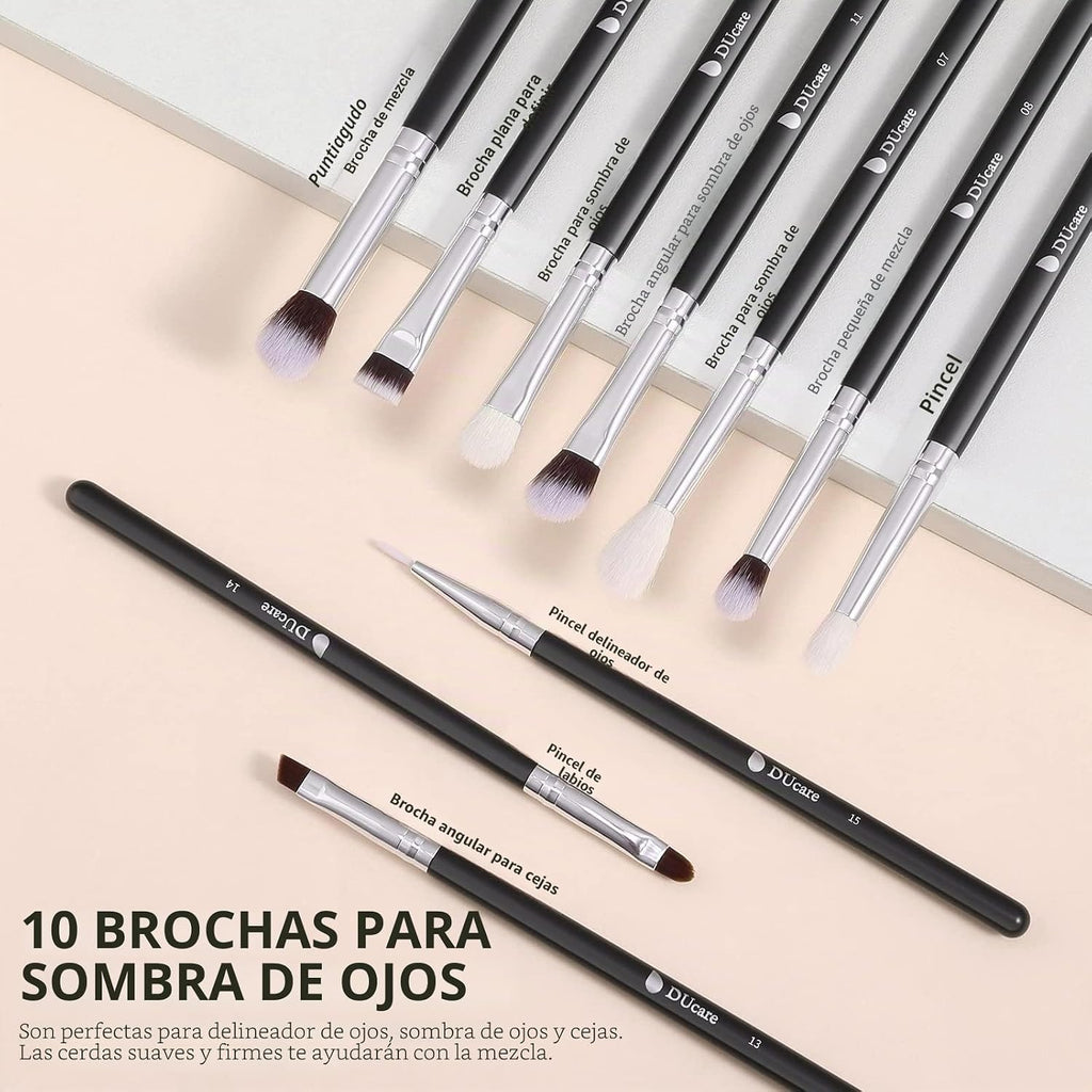 Ducare Set De Brochas De Maquillaje 15 Pcs Con Bolsa Brochas De Maquillaje | Brochas Maquillajes Profesionals Mango De Madera,Brocha Contorno De Ojos Y Rubor,Regalo Para San Valentín,Navidad Y Año Nuevo