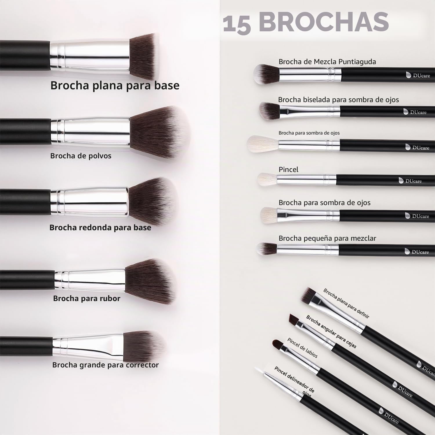 Ducare Set De Brochas De Maquillaje 15 Pcs Con Bolsa Brochas De Maquillaje | Brochas Maquillajes Profesionals Mango De Madera,Brocha Contorno De Ojos Y Rubor,Regalo Para San Valentín,Navidad Y Año Nuevo