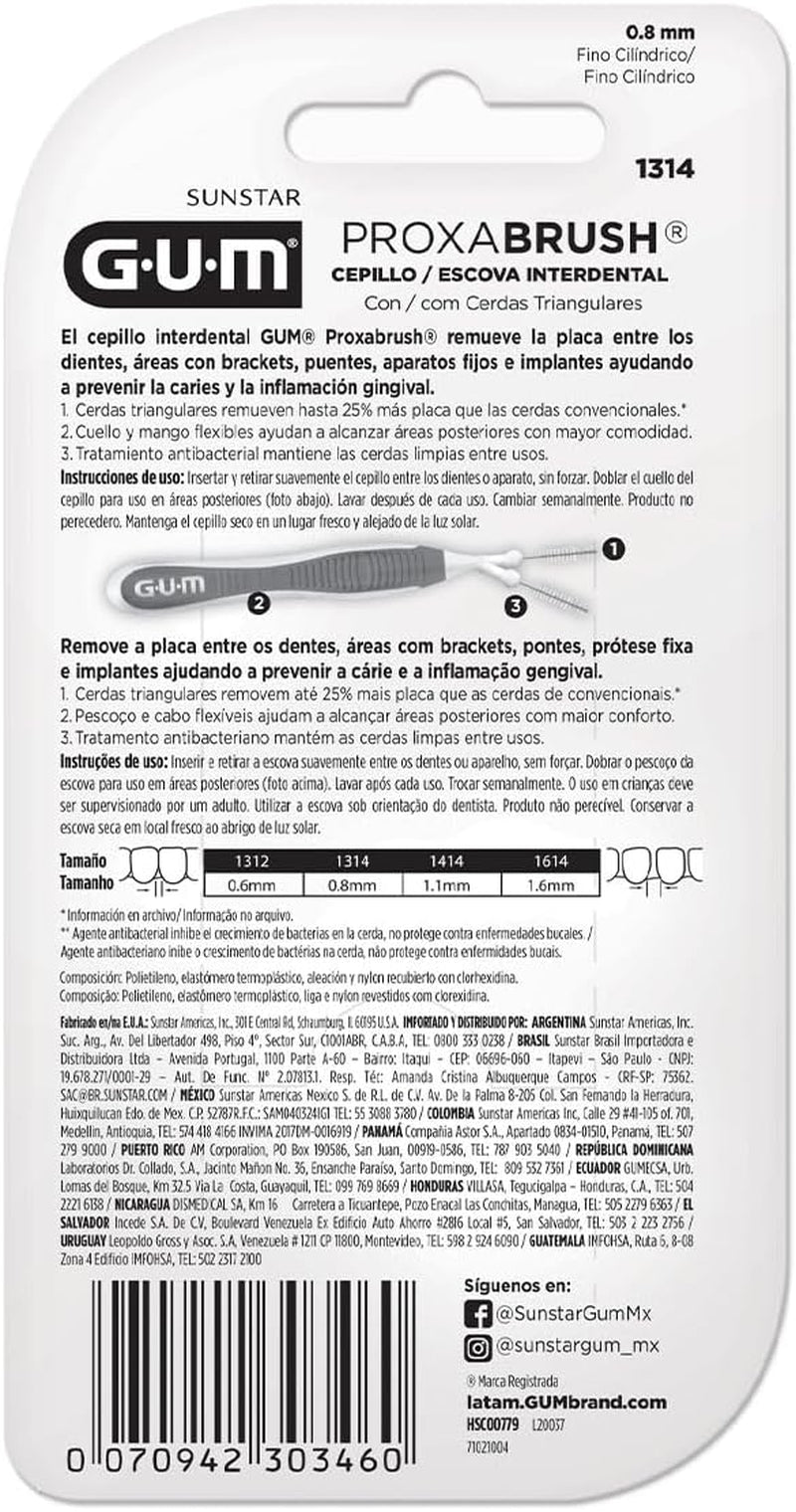 GUM Proxabrush Trav-Ler - 4 Cepillos Interdentales - Modelo: 1314: 0,8 Mm