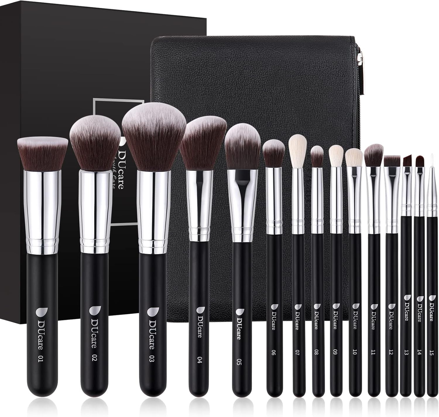 Ducare Set De Brochas De Maquillaje 15 Pcs Con Bolsa Brochas De Maquillaje | Brochas Maquillajes Profesionals Mango De Madera,Brocha Contorno De Ojos Y Rubor,Regalo Para San Valentín,Navidad Y Año Nuevo