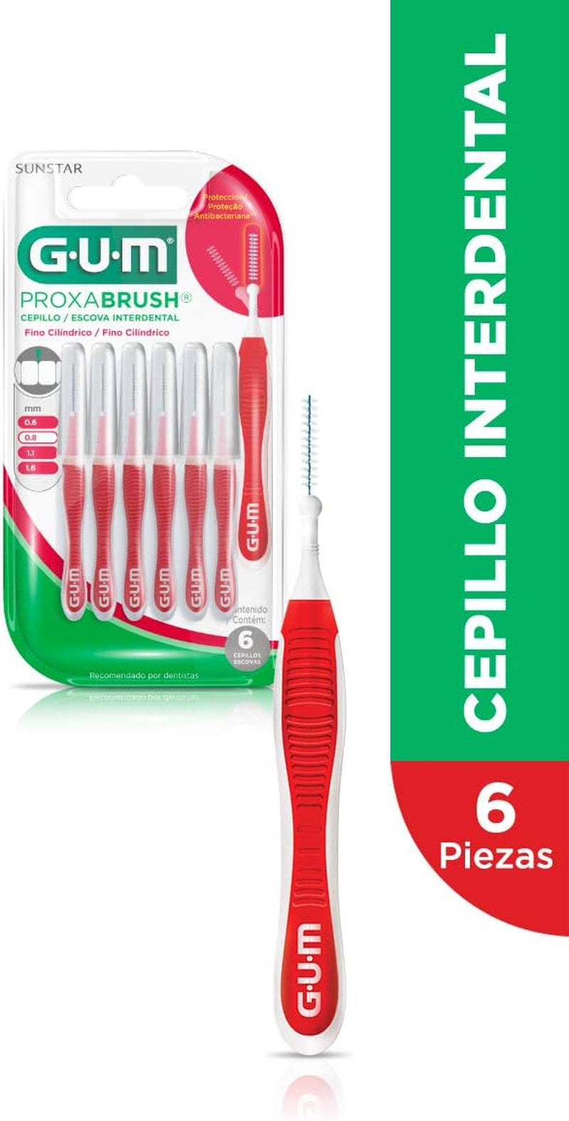 GUM Proxabrush Trav-Ler - 4 Cepillos Interdentales - Modelo: 1314: 0,8 Mm